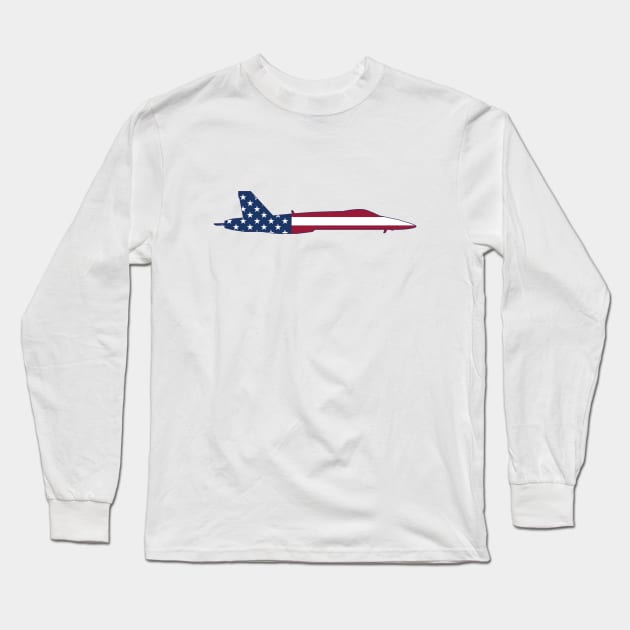 Patriotic F/A-18 Hornet Military Aircraft Silhouette Long Sleeve T-Shirt by hobrath